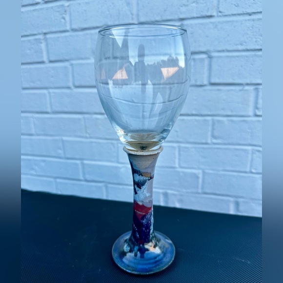 Buie Pottery Gatlinburg, Tennessee Signed Stoneware Wine Glass 9” tall. Like New - Picture 12 of 17